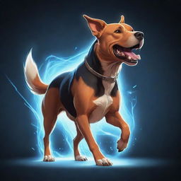 Animated drawing of a powerful dog showcasing its dynamic abilities, with magical effects popping in a cartoon style