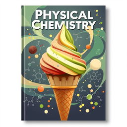 A visually striking book cover illustration without text, combining the themes of Physical Chemistry, Es Krim Nabati, Kacang Arab, and Sari Daun Kelor