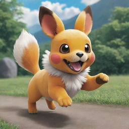 A lively image of a dog-like Pokemon, engaged in playful activities, showcasing its unique traits and abilities