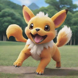 A lively image of a dog-like Pokemon, engaged in playful activities, showcasing its unique traits and abilities