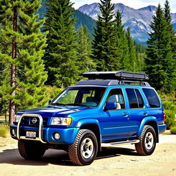 A 2001 Nissan Pathfinder depicted in a vibrant blue color, showcasing its OEM (Original Equipment Manufacturer) features