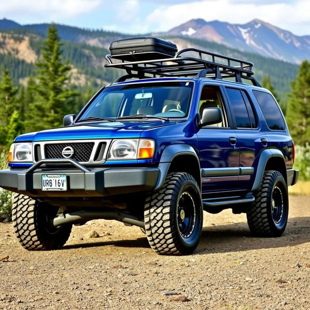 A 2001 Nissan Pathfinder depicted in a vibrant blue color, showcasing its OEM (Original Equipment Manufacturer) features