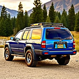 A 2001 Nissan Pathfinder depicted in a vibrant blue color, showcasing its OEM (Original Equipment Manufacturer) features