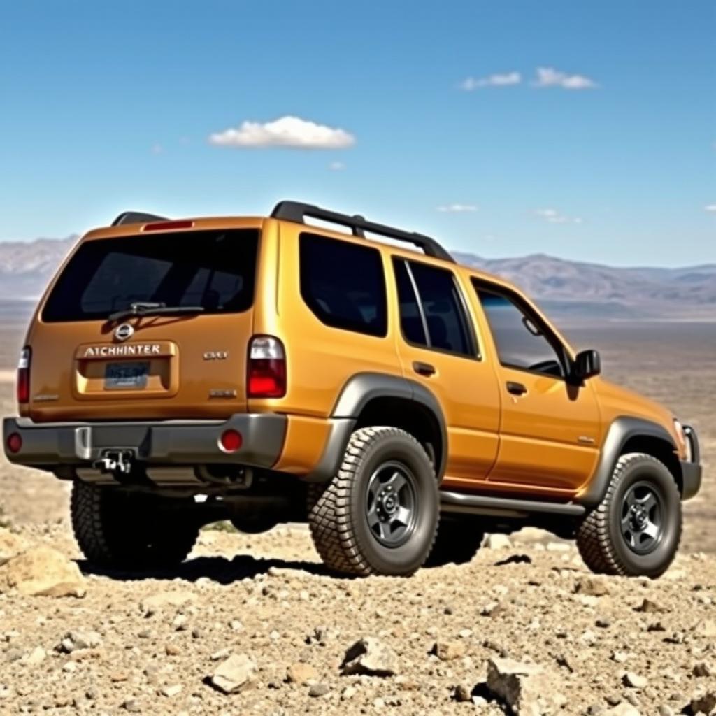 A 2001 Nissan Pathfinder in a striking golden color, showcasing its OEM specifications perfectly