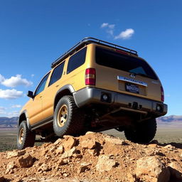 A 2001 Nissan Pathfinder in a striking golden color, showcasing its OEM specifications perfectly