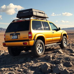 A 2001 Nissan Pathfinder in a striking golden color, showcasing its OEM specifications perfectly