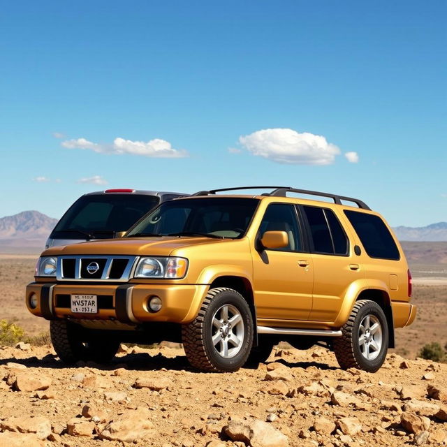 A 2001 Nissan Pathfinder in a striking golden color, showcasing its OEM specifications perfectly