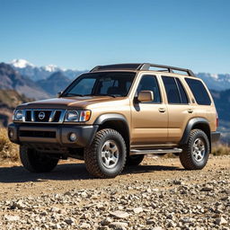 A 2001 Nissan Pathfinder in a beautiful champagne color, perfectly showcasing its OEM features