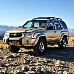 A 2001 Nissan Pathfinder in a beautiful champagne color, perfectly showcasing its OEM features