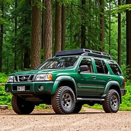 A R50 Nissan Pathfinder model 2001 in a rich forest green color, showcasing its OEM features in pristine condition