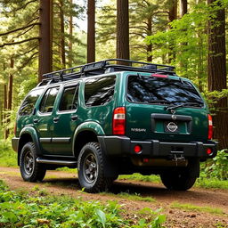 A R50 Nissan Pathfinder model 2001 in a rich forest green color, showcasing its OEM features in pristine condition