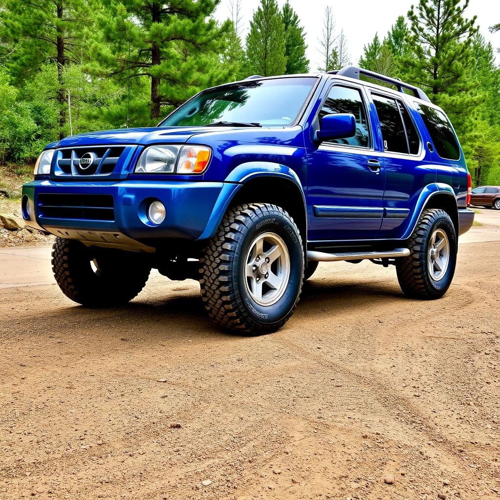 A pristine 2001 Nissan Pathfinder in a striking blue color, showcasing true OEM features