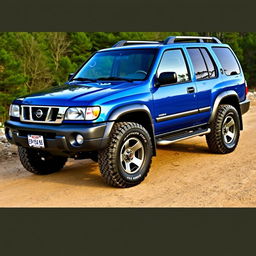 A pristine 2001 Nissan Pathfinder in a striking blue color, showcasing true OEM features