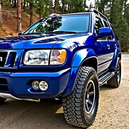 A pristine 2001 Nissan Pathfinder in a striking blue color, showcasing true OEM features