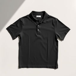 A stylish black polo shirt displayed on a flat surface