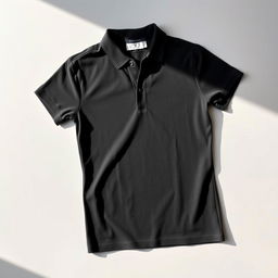 A stylish black polo shirt displayed on a flat surface