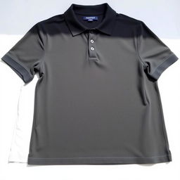 A stylish black polo shirt displayed on a flat surface