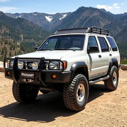 A pristine 2001 Nissan Pathfinder in white color, showcasing an OEM (original equipment manufacturer) appearance