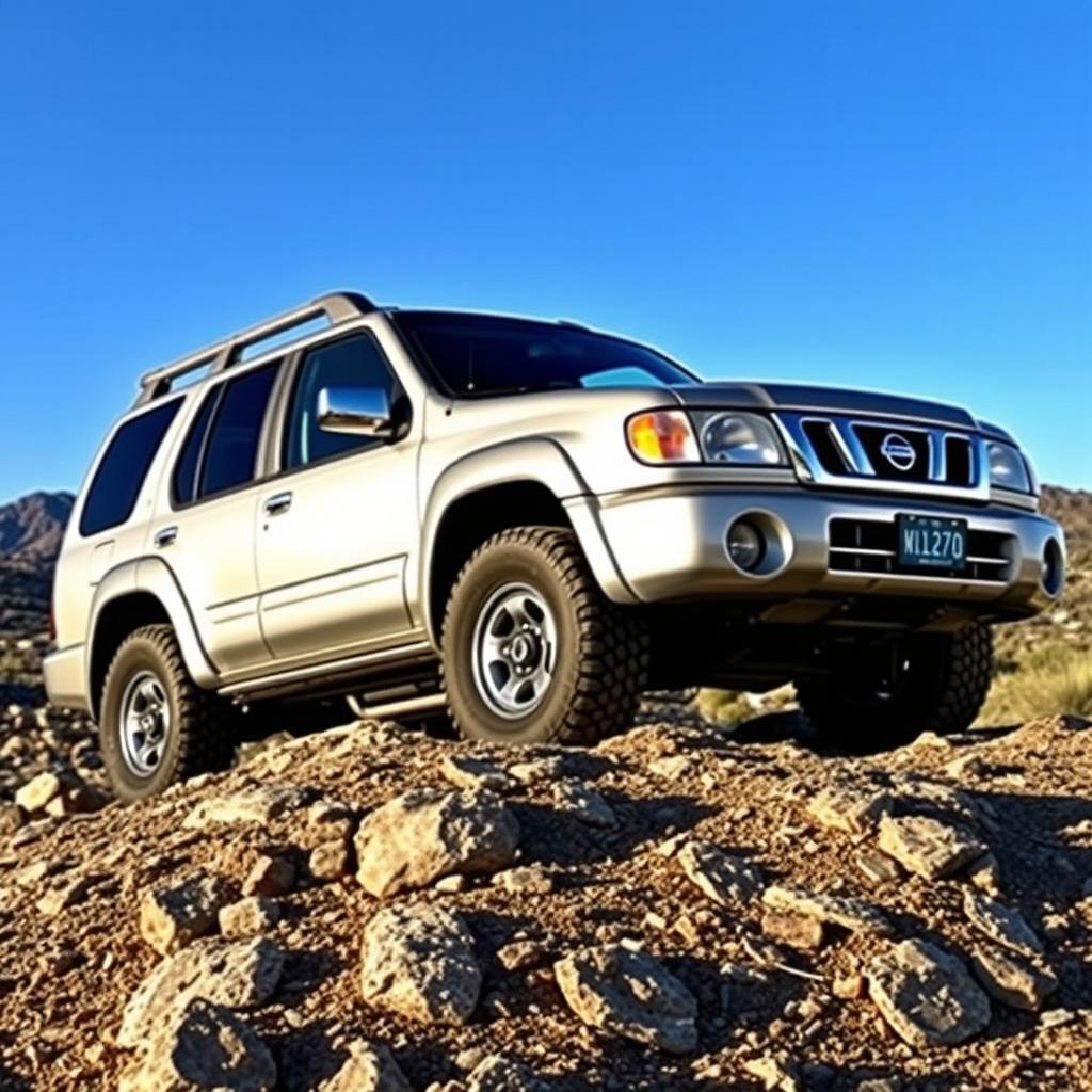 A stunning silver 2001 Nissan Pathfinder, showcasing its OEM features and rugged design