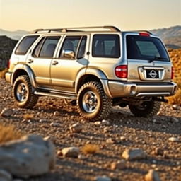 A stunning silver 2001 Nissan Pathfinder, showcasing its OEM features and rugged design