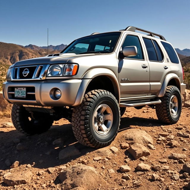 A stunning silver 2001 Nissan Pathfinder, showcasing its OEM features and rugged design