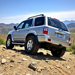 A stunning silver 2001 Nissan Pathfinder, showcasing its OEM features and rugged design