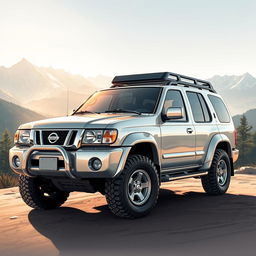 A captivating illustration of a silver 2001 Nissan Pathfinder, emphasizing its OEM features and authentic design