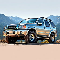 A captivating illustration of a silver 2001 Nissan Pathfinder, emphasizing its OEM features and authentic design