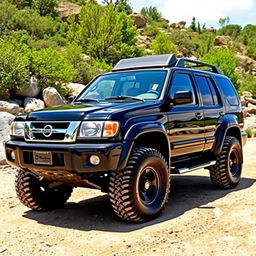 A striking black 2001 Nissan Pathfinder, beautifully showcasing its OEM design and authentic features