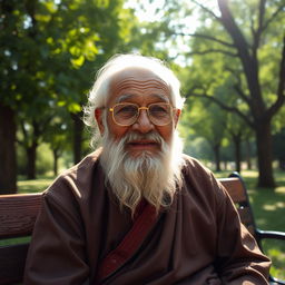 An elderly man with a wise and kind expression, wearing a traditional outfit that reflects his culture, with wrinkles that tell stories of a long life