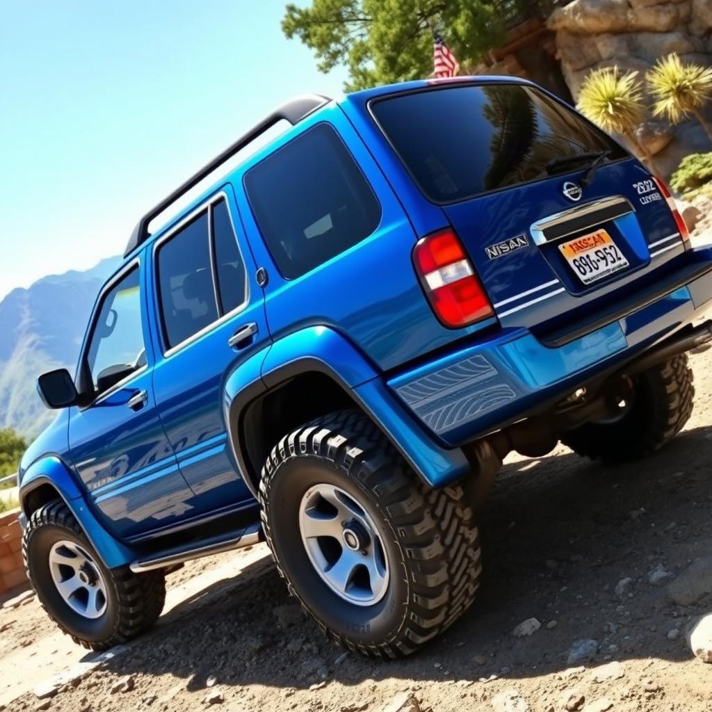 A 2002 Nissan Pathfinder, stunningly preserved in a vibrant blue color, showcasing its OEM features