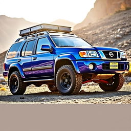 A 2002 Nissan Pathfinder, stunningly preserved in a vibrant blue color, showcasing its OEM features