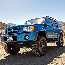 A 2002 Nissan Pathfinder, stunningly preserved in a vibrant blue color, showcasing its OEM features