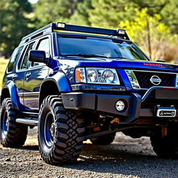 A blue 2002 Nissan Pathfinder model, showcasing a very OEM (original equipment manufacturer) design