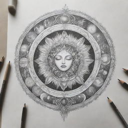 Create an esoteric and captivating drawing that represents the intangible essence of dreams to be claimed, filled with symbols of aspiration, achieving and desire.