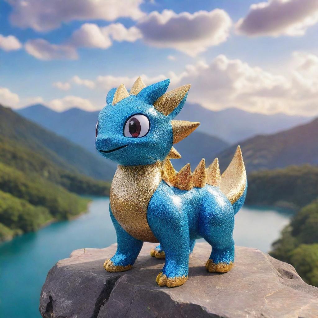 A stunning image of a MiraPokemon, showcasing its shimmering beauty and majestic design against a scenic backdrop