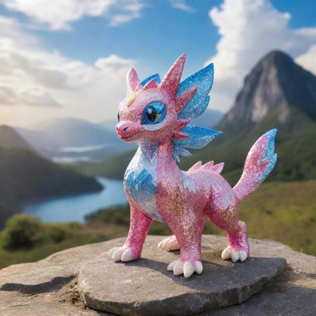 A stunning image of a MiraPokemon, showcasing its shimmering beauty and majestic design against a scenic backdrop