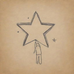 Create a simple drawing symbolizing the concept of pursuing dreams, with easy-to-interpret symbols such as a person reaching for a star.