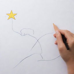 Create a simple drawing symbolizing the concept of pursuing dreams, with easy-to-interpret symbols such as a person reaching for a star.