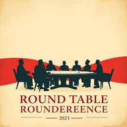 A vintage-inspired poster illustrating the Round Table Conference marking the early days of Indonesia’s independence