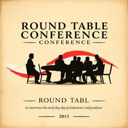 A vintage-inspired poster illustrating the Round Table Conference marking the early days of Indonesia’s independence