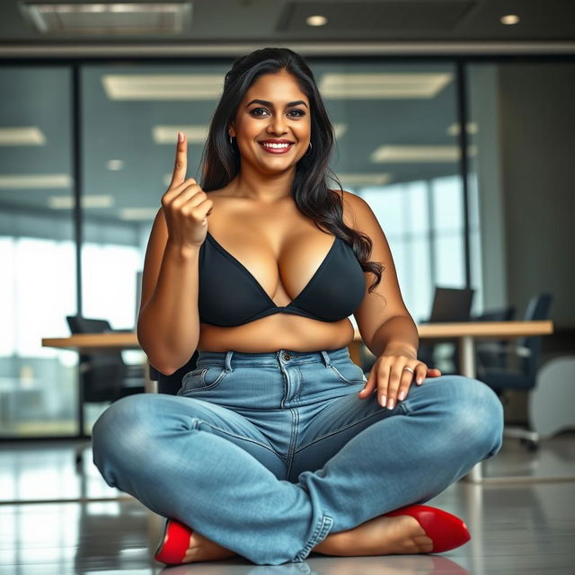 A realistic image of a beautiful, mature busty chubby Indian woman aged 40, representing a confident wife