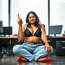 A realistic image of a beautiful, mature busty chubby Indian woman aged 40, representing a confident wife