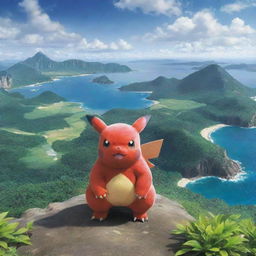 An awe-inspiring image of GradonPokemon, flaunting its dominance and strength in a breathtaking landscape