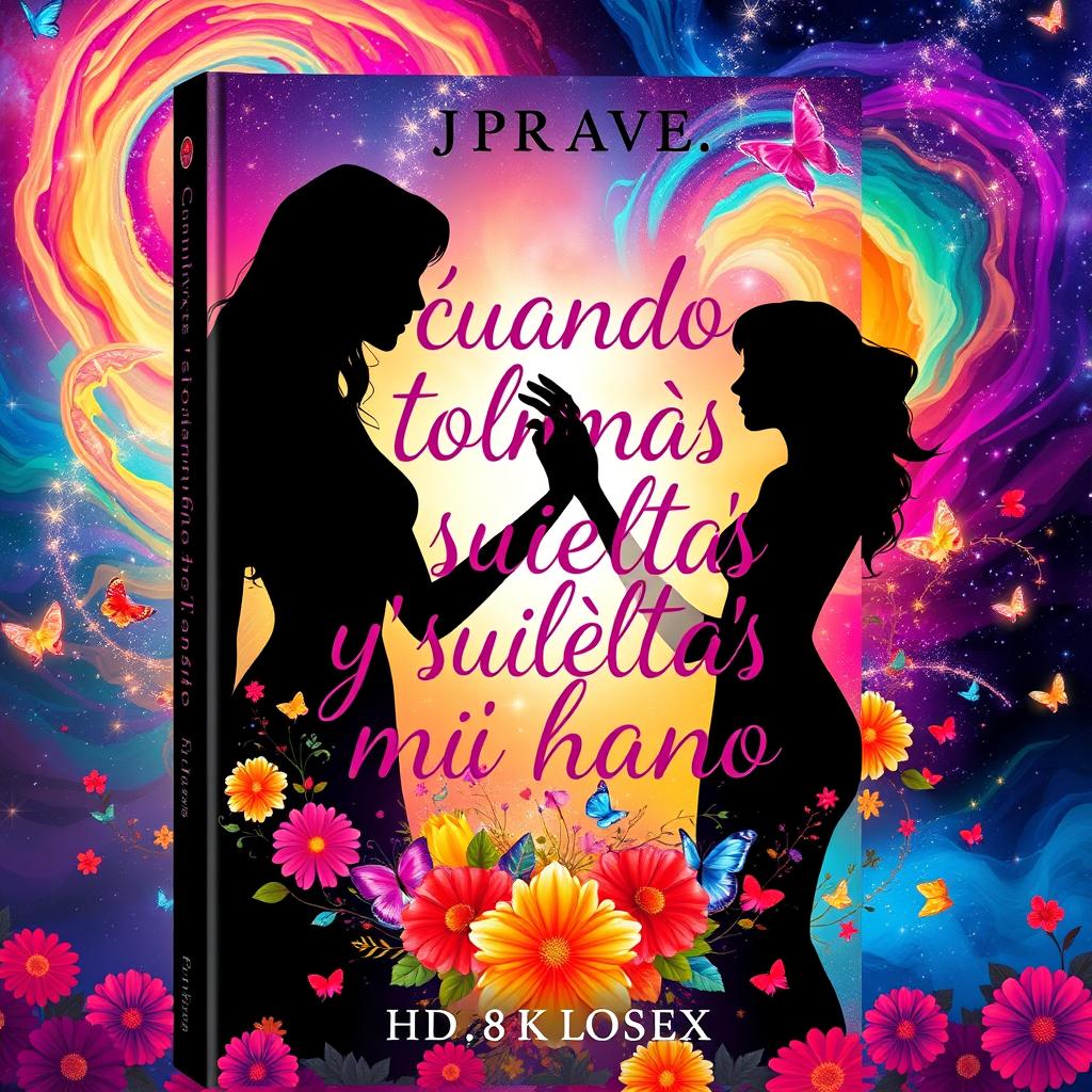 A vibrant and colorful book cover for a novel titled 'Cuando tomas y sueltas mi mano'