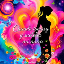 A vibrant and colorful book cover for a novel titled 'Cuando tomas y sueltas mi mano'