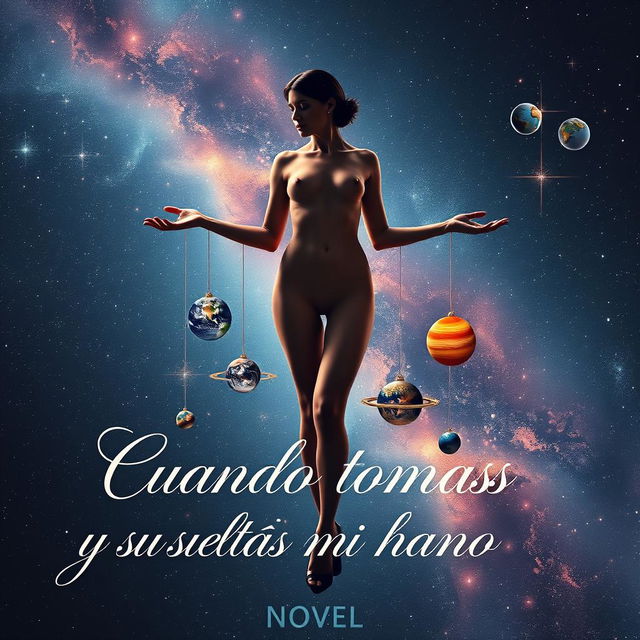 A stunning and artistic book cover for a novel titled 'Cuando tomas y sueltas mi mano'