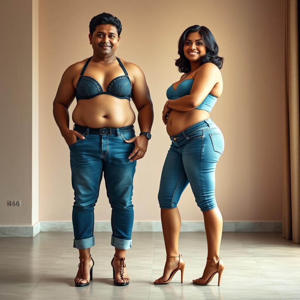 A hyper-realistic image of an Indian, curvy, thick, and busty middle-aged wife, showcasing her stunning beauty and feminine allure