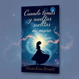 A beautifully designed book cover for the novel titled 'Cuando tomas y sueltas mi mano', authored by StarchierAtom9