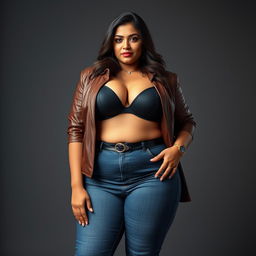 A hyper-realistic image of an Indian, curvy, and thick mature wife, embodying stunning beauty and feminine allure